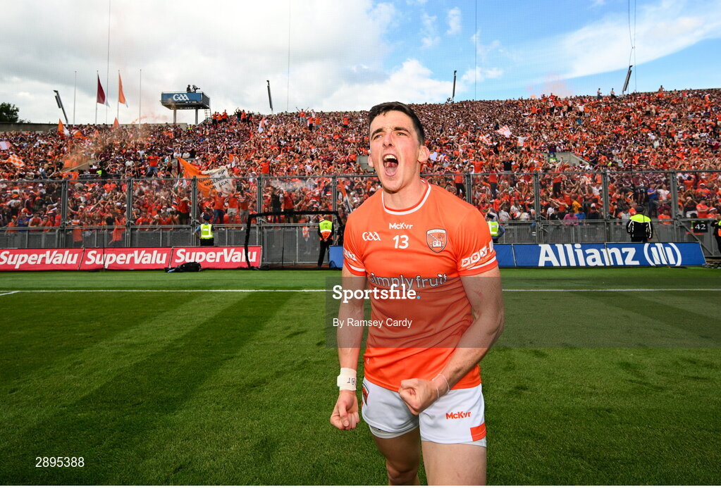 28 July 2024; Rory Grugan of Armagh celebrates after the GAA Football All-Ireland Senior Championship Final match between Armagh and Galway at Croke Park in Dublin. Photo by Ramsey Cardy/Sportsfile