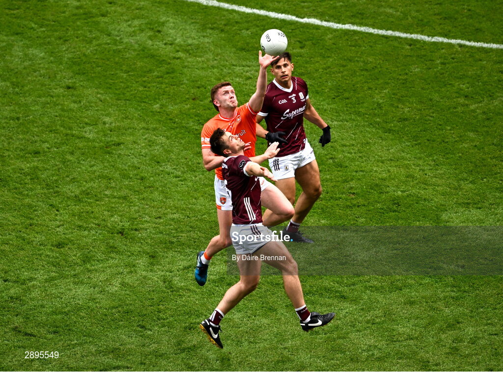 28 July 2024; Ross McQuillan of Armagh in action against Liam Silke of Galway during the GAA Football All-Ireland Senior Championship Final match between Armagh and Galway at Croke Park in Dublin. Photo by Daire Brennan/Sportsfile