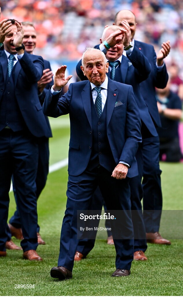 28 July 2024; Manager Sean Boylan of the 1999 All-Ireland winning Meath football jubilee team who were honoured before the GAA Football All-Ireland Senior Championship Final match between Armagh and Galway at Croke Park in Dublin. Photo by Ben McShane/Sportsfile