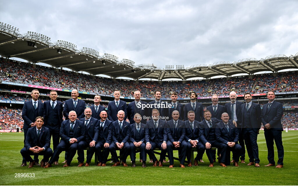 28 July 2024; The 1999 All-Ireland winning Meath football jubilee team who were honoured before the GAA Football All-Ireland Senior Championship Final match between Armagh and Galway at Croke Park in Dublin. Photo by Ben McShane/Sportsfile