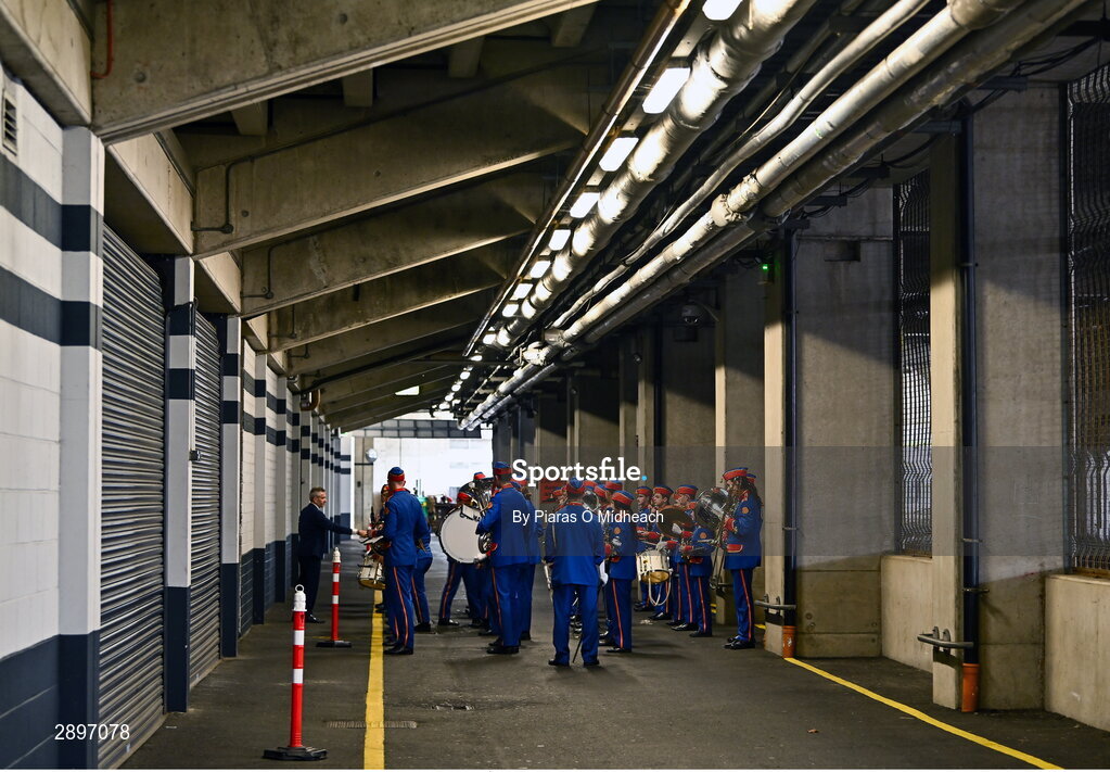28 July 2024; The Artane Band prepare before the GAA Football All-Ireland Senior Championship Final match between Armagh and Galway at Croke Park in Dublin. Photo by Piaras Ó Mídheach/Sportsfile