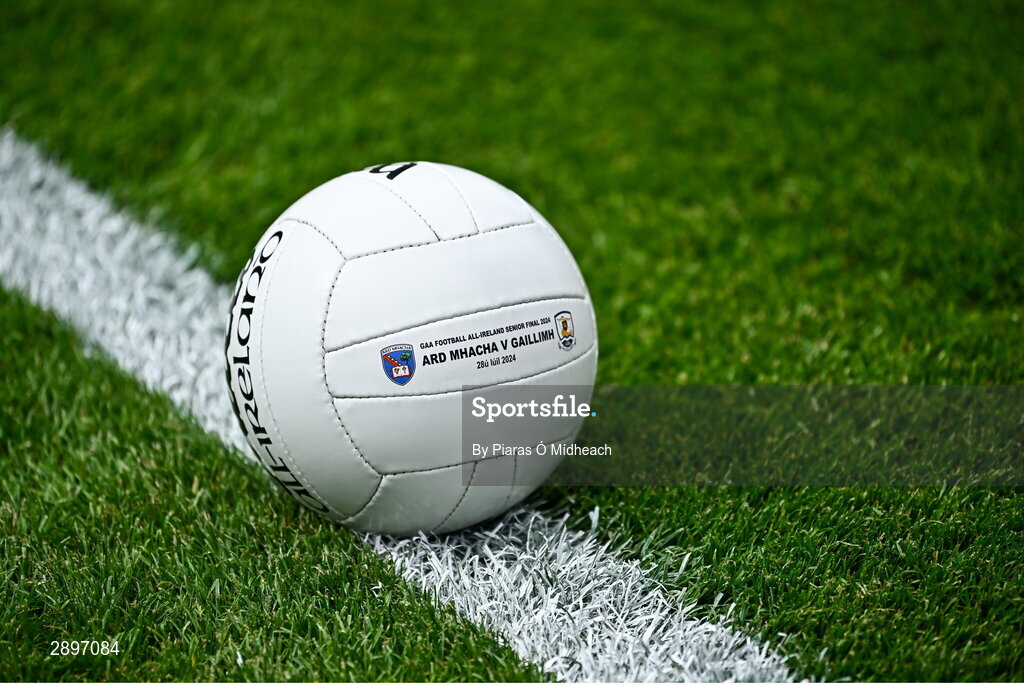 28 July 2024; The match ball before the GAA Football All-Ireland Senior Championship Final match between Armagh and Galway at Croke Park in Dublin. Photo by Piaras Ó Mídheach/Sportsfile