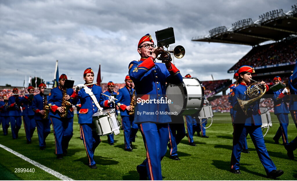 28 July 2024; The Artane Band perform before the GAA Football All-Ireland Senior Championship Final match between Armagh and Galway at Croke Park in Dublin. Photo by Piaras Ó Mídheach/Sportsfile