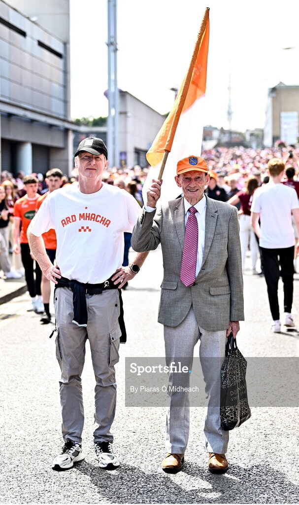 28 July 2024; Armagh supporters Dominic, left, and Niall Garvey from Poyntzpass before the GAA Football All-Ireland Senior Championship Final match between Armagh and Galway at Croke Park in Dublin. Photo by Piaras Ó Mídheach/Sportsfile