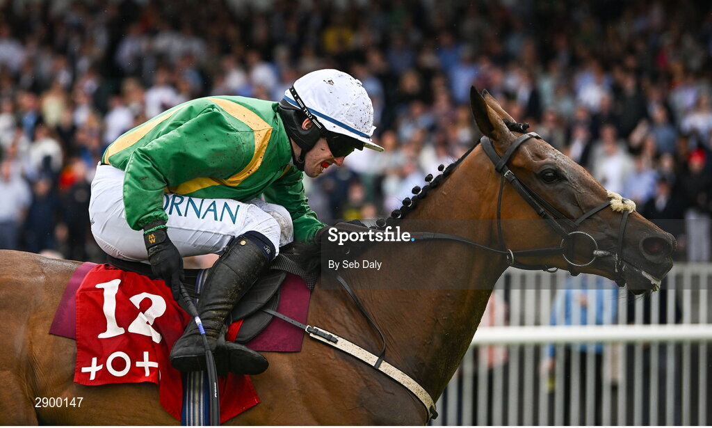 31 July 2024; Talk In The Park, with Darragh O'Keeffe up, on their way to winning the Tote Handicap Hurdle during day three of the Galway Races Summer Festival at Ballybrit Racecourse in Galway. Photo by Seb Daly/Sportsfile