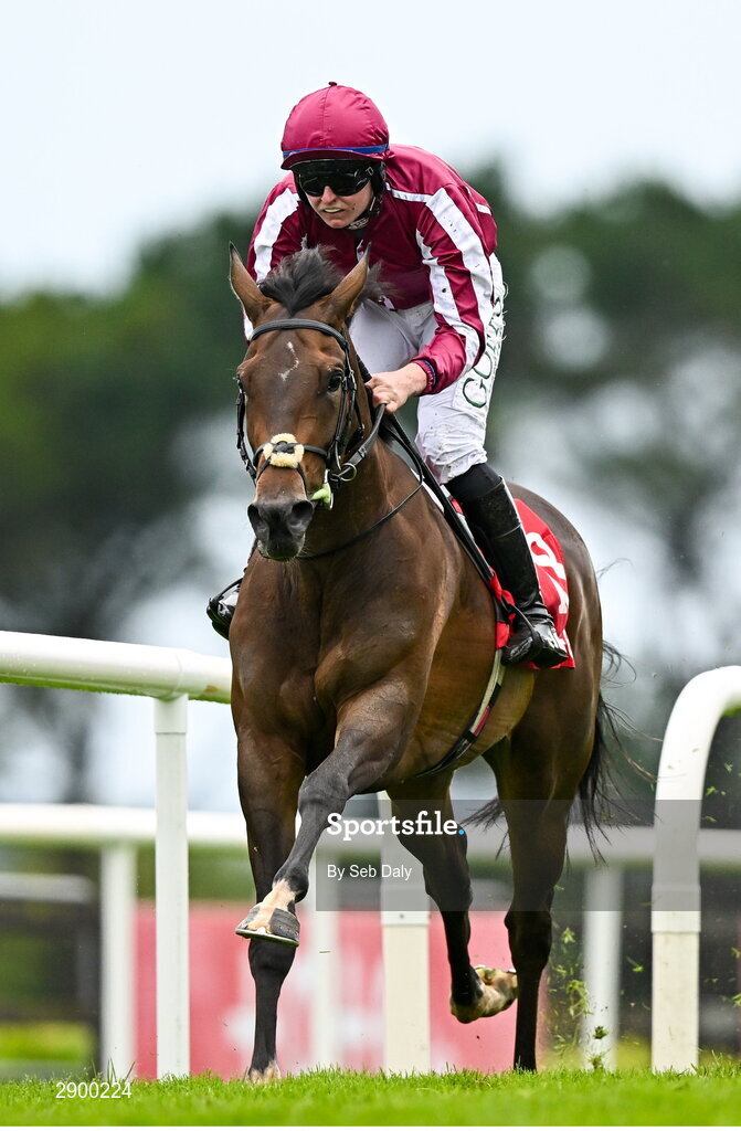 31 July 2024; Shoda, with Tom Hamilton up, on their way to winning the Tote App Maiden during day three of the Galway Races Summer Festival at Ballybrit Racecourse in Galway. Photo by Seb Daly/Sportsfile
