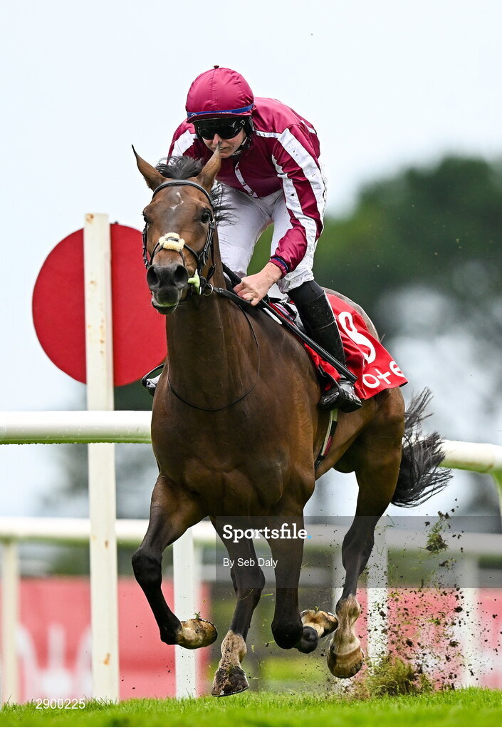 31 July 2024; Shoda, with Tom Hamilton up, on their way to winning the Tote App Maiden during day three of the Galway Races Summer Festival at Ballybrit Racecourse in Galway. Photo by Seb Daly/Sportsfile