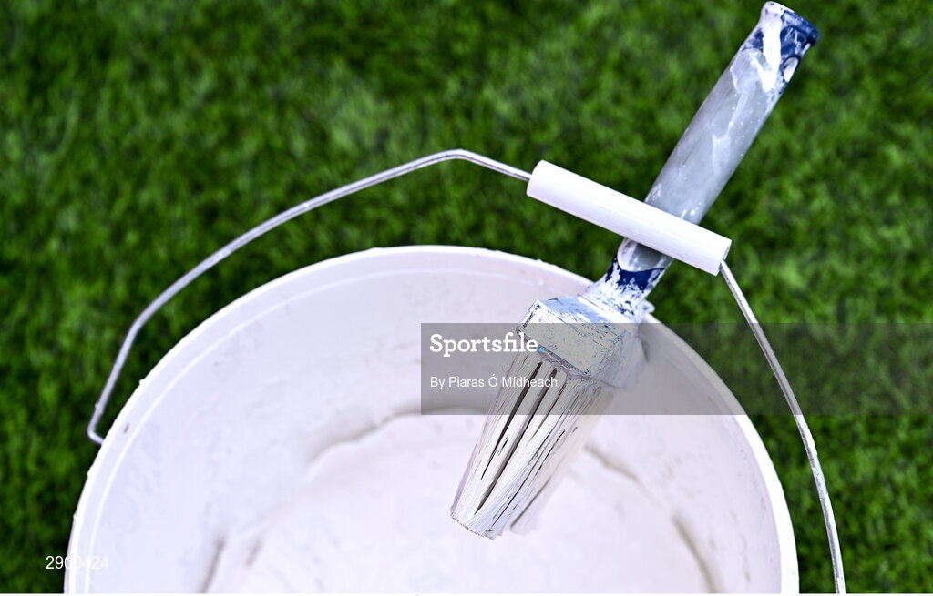 21 July 2024; Paint to mark the pitch before the GAA Hurling All-Ireland Senior Championship Final between Clare and Cork at Croke Park in Dublin. Photo by Piaras Ó Mídheach/Sportsfile