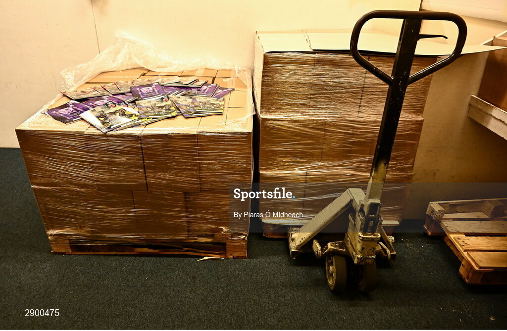 21 July 2024; Match programmes in storage before the GAA Hurling All-Ireland Senior Championship Final between Clare and Cork at Croke Park in Dublin. Photo by Piaras Ó Mídheach/Sportsfile