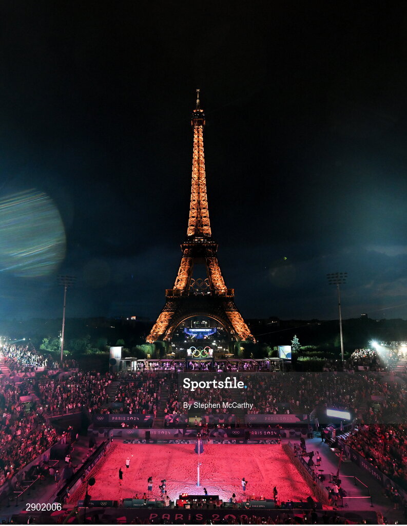 1 August 2024; A general view of the arena during the men's preliminary phase pool A match between Team Poland and Team France at the Eiffel Tower Stadium during the 2024 Paris Summer Olympic Games in Paris, France. Photo by Stephen McCarthy/Sportsfile