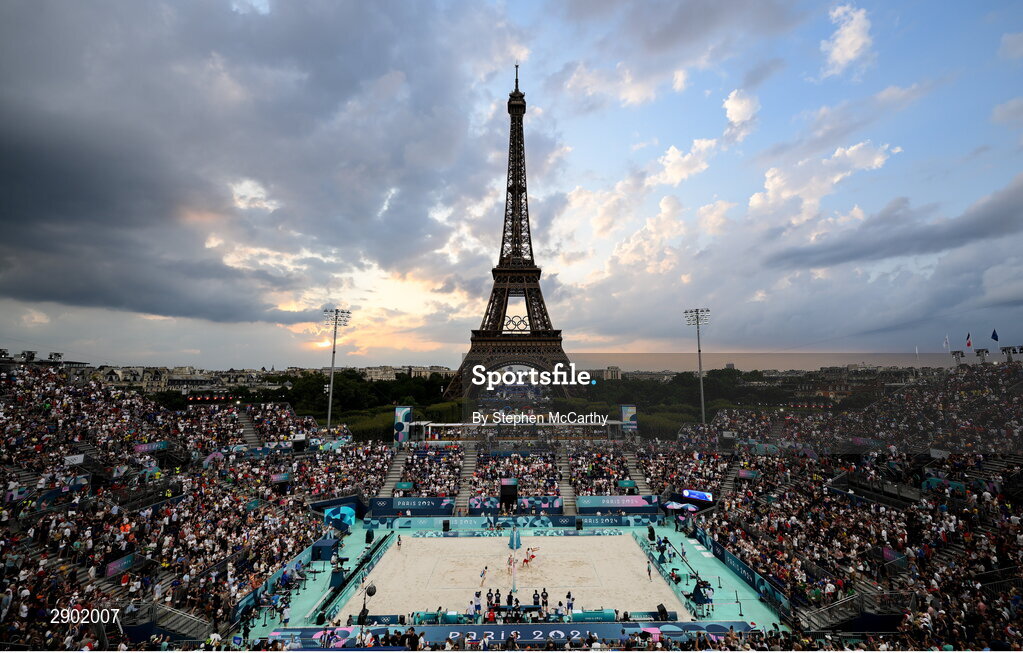 1 August 2024; A general view of the arena during the men's preliminary phase pool A match between Team Poland and Team France at the Eiffel Tower Stadium during the 2024 Paris Summer Olympic Games in Paris, France. Photo by Stephen McCarthy/Sportsfile
