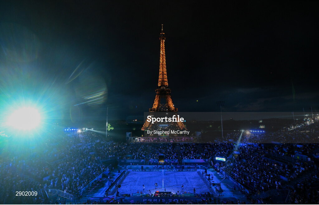 1 August 2024; A general view of the arena during the men's preliminary phase pool A match between Team Poland and Team France at the Eiffel Tower Stadium during the 2024 Paris Summer Olympic Games in Paris, France. Photo by Stephen McCarthy/Sportsfile