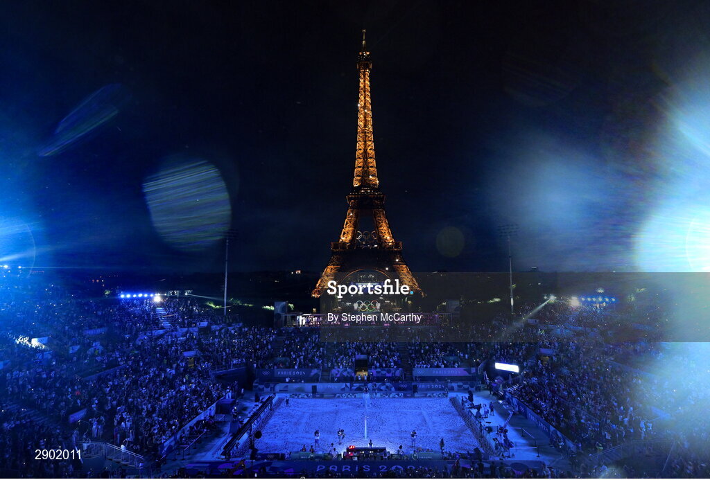 1 August 2024; A general view of the arena during the men's preliminary phase pool A match between Team Poland and Team France at the Eiffel Tower Stadium during the 2024 Paris Summer Olympic Games in Paris, France. Photo by Stephen McCarthy/Sportsfile