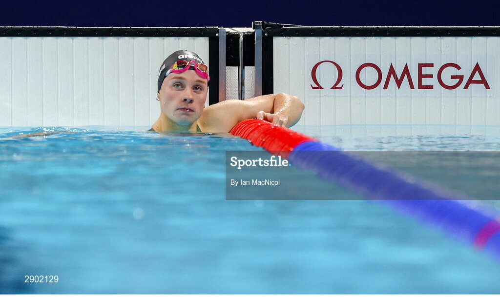 2 August 2024; Ellen Walshe of Team Ireland after finishing 6th in the women's 200m individual medley heats at the Paris La Défense Arena during the 2024 Paris Summer Olympic Games in Paris, France. Photo by Ian MacNicol/Sportsfile