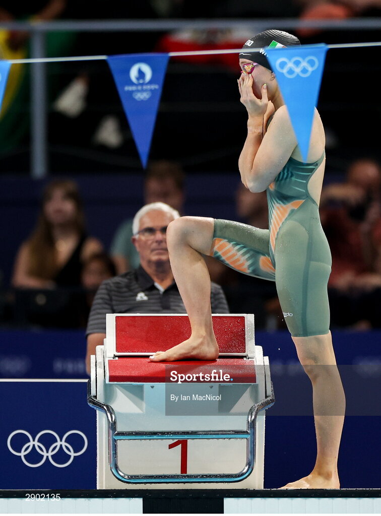 2 August 2024; Ellen Walshe of Team Ireland before competing in the women's 200m individual medley heats at the Paris La Défense Arena during the 2024 Paris Summer Olympic Games in Paris, France. Photo by Ian MacNicol/Sportsfile
