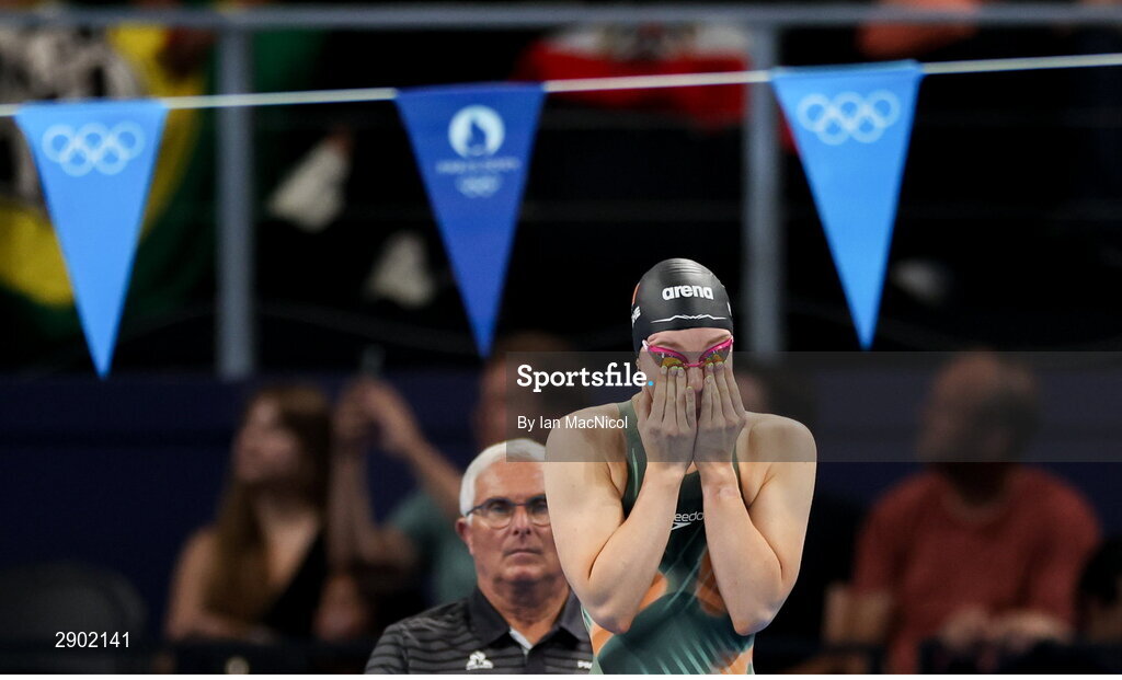 2 August 2024; Ellen Walshe of Team Ireland before competing in the women's 200m individual medley heats at the Paris La Défense Arena during the 2024 Paris Summer Olympic Games in Paris, France. Photo by Ian MacNicol/Sportsfile