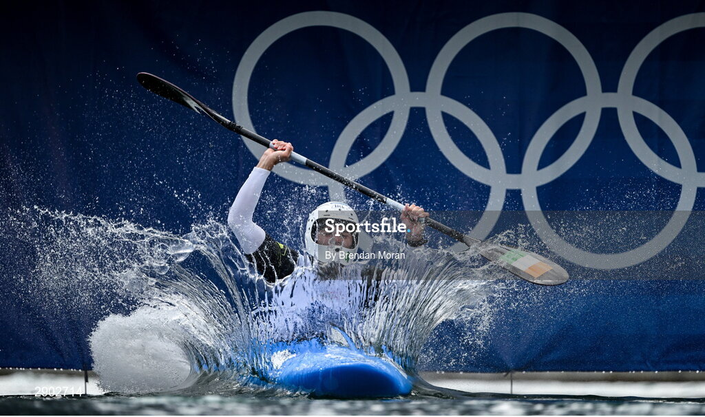 2 August 2024; Liam Jegou of Team Ireland in action during the men's kayak cross time trial at the Vaires-sur-Marne Nautical Stadium during the 2024 Paris Summer Olympic Games in Paris, France. Photo by Brendan Moran/Sportsfile