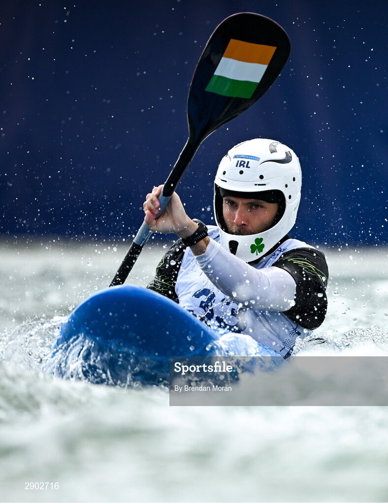 2 August 2024; Liam Jegou of Team Ireland in action during the men's kayak cross time trial at the Vaires-sur-Marne Nautical Stadium during the 2024 Paris Summer Olympic Games in Paris, France. Photo by Brendan Moran/Sportsfile