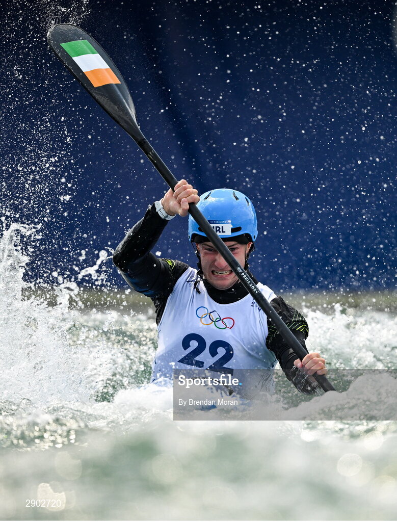 2 August 2024; Noel Hendrick of Team Ireland in action during the men's kayak cross time trial at the Vaires-sur-Marne Nautical Stadium during the 2024 Paris Summer Olympic Games in Paris, France. Photo by Brendan Moran/Sportsfile