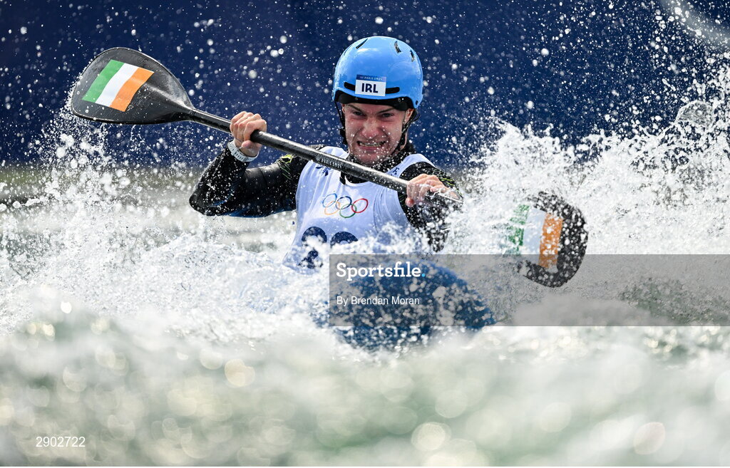 2 August 2024; Noel Hendrick of Team Ireland in action during the men's kayak cross time trial at the Vaires-sur-Marne Nautical Stadium during the 2024 Paris Summer Olympic Games in Paris, France. Photo by Brendan Moran/Sportsfile