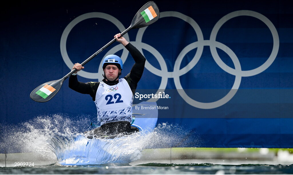 2 August 2024; Noel Hendrick of Team Ireland in action during the men's kayak cross time trial at the Vaires-sur-Marne Nautical Stadium during the 2024 Paris Summer Olympic Games in Paris, France. Photo by Brendan Moran/Sportsfile