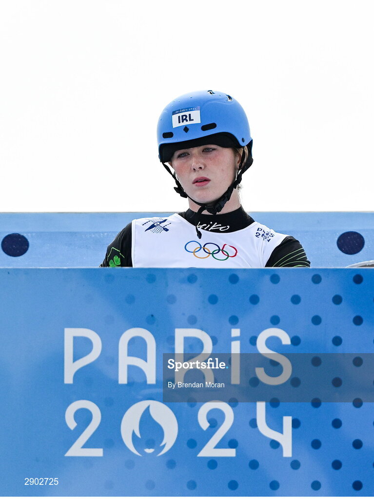 2 August 2024; Madison Corcoran of Team Ireland in action during the women's kayak cross time trial at the Vaires-sur-Marne Nautical Stadium during the 2024 Paris Summer Olympic Games in Paris, France. Photo by Brendan Moran/Sportsfile