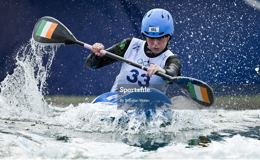 2 August 2024; Madison Corcoran of Team Ireland in action during the women's kayak cross time trial at the Vaires-sur-Marne Nautical Stadium during the 2024 Paris Summer Olympic Games in Paris, France. Photo by Brendan Moran/Sportsfile