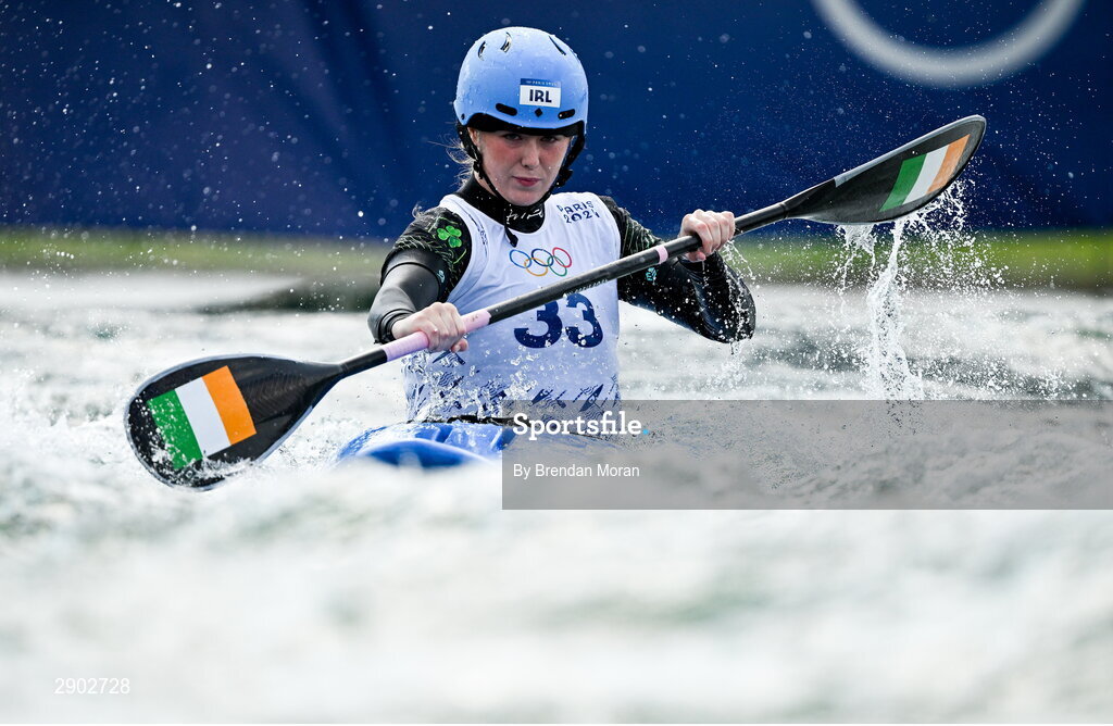 2 August 2024; Madison Corcoran of Team Ireland in action during the women's kayak cross time trial at the Vaires-sur-Marne Nautical Stadium during the 2024 Paris Summer Olympic Games in Paris, France. Photo by Brendan Moran/Sportsfile