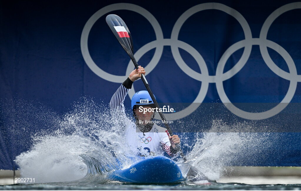 2 August 2024; Titouan Castryck of Team France in action during the men's kayak cross time trial at the Vaires-sur-Marne Nautical Stadium during the 2024 Paris Summer Olympic Games in Paris, France. Photo by Brendan Moran/Sportsfile