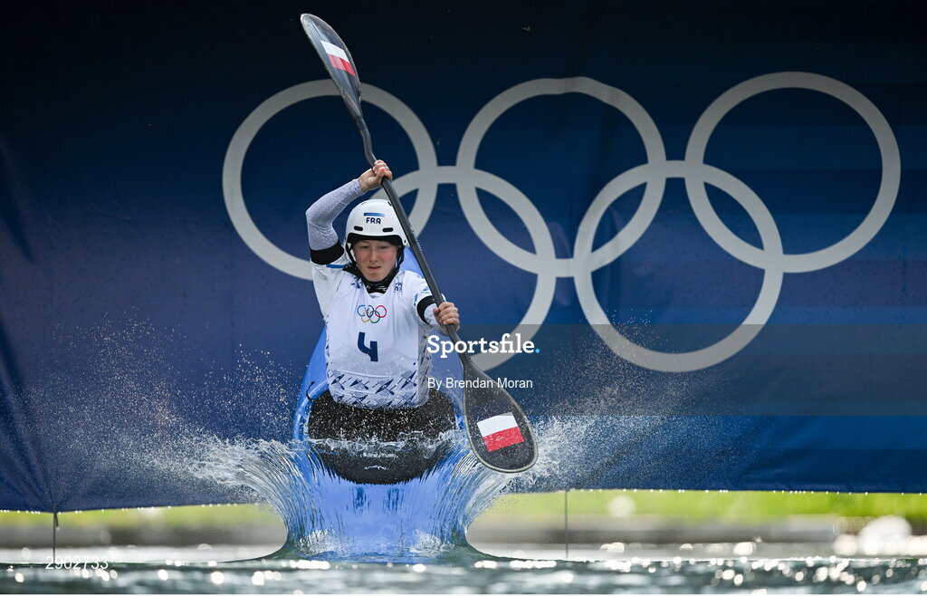 2 August 2024; Camille Prigent of Team France in action during the women's kayak cross time trial at the Vaires-sur-Marne Nautical Stadium during the 2024 Paris Summer Olympic Games in Paris, France. Photo by Brendan Moran/Sportsfile