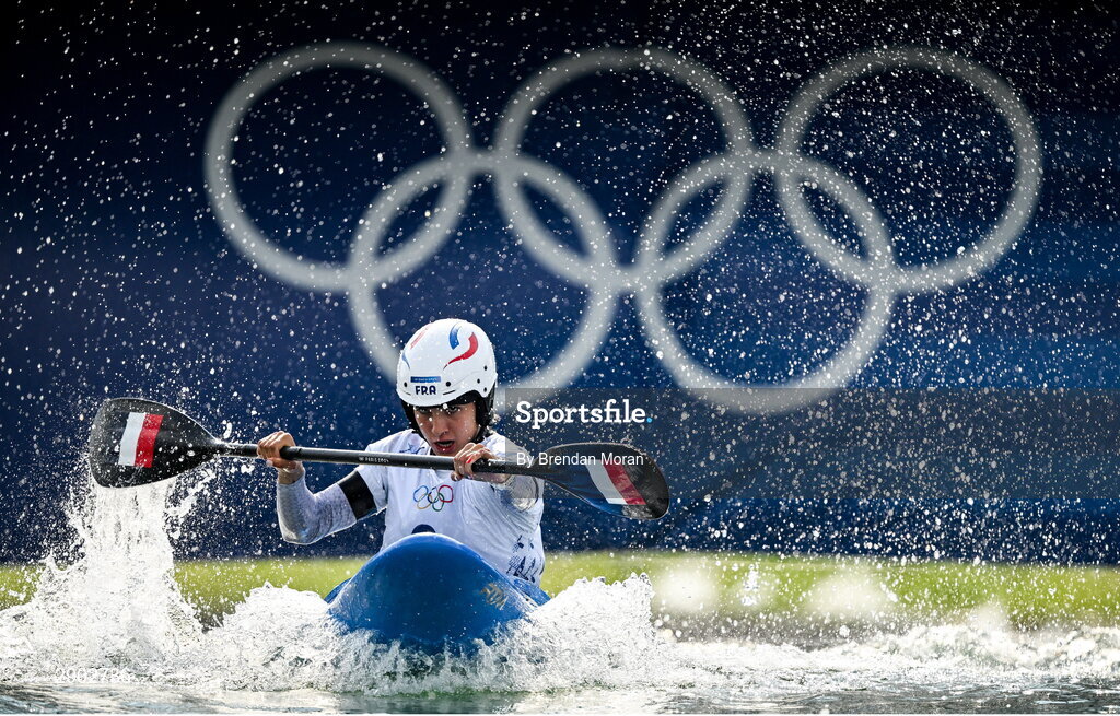 2 August 2024; Angele Hug of Team France in action during the women's kayak cross time trial at the Vaires-sur-Marne Nautical Stadium during the 2024 Paris Summer Olympic Games in Paris, France. Photo by Brendan Moran/Sportsfile