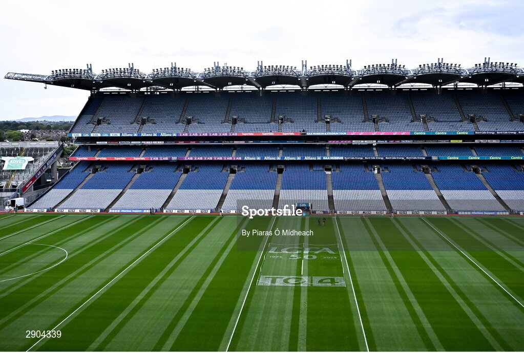 4 August 2024; A general view of the pitch before the TG4 All-Ireland Ladies Football Junior Championship final match between Fermanagh and Louth at Croke Park in Dublin. Photo by Piaras Ó Mídheach/Sportsfile