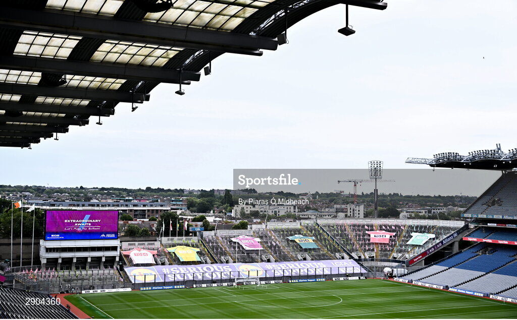 4 August 2024; A general view of the pitch before the TG4 All-Ireland Ladies Football Junior Championship final match between Fermanagh and Louth at Croke Park in Dublin. Photo by Piaras Ó Mídheach/Sportsfile