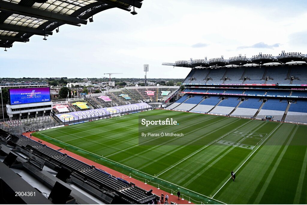 4 August 2024; A general view of the pitch before the TG4 All-Ireland Ladies Football Junior Championship final match between Fermanagh and Louth at Croke Park in Dublin. Photo by Piaras Ó Mídheach/Sportsfile