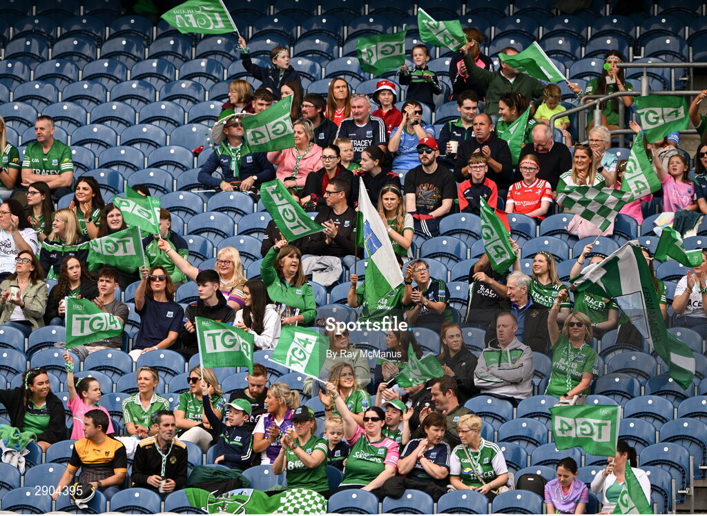 4 August 2024; fermanagh supporters, in the Hogan Stand, during the TG4 All-Ireland Ladies Junior Football Championship final match between Fermanagh and Louth at Croke Park, Dublin. Photo by Ray McManus/Sportsfile