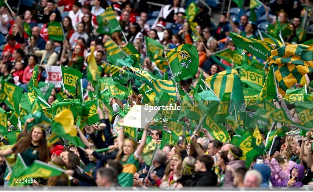 4 August 2024; Leitrim supporters during the TG4 All-Ireland Ladies Football Intermediate Championship final match between Leitrim and Tyrone at Croke Park in Dublin. Photo by Seb Daly/Sportsfile