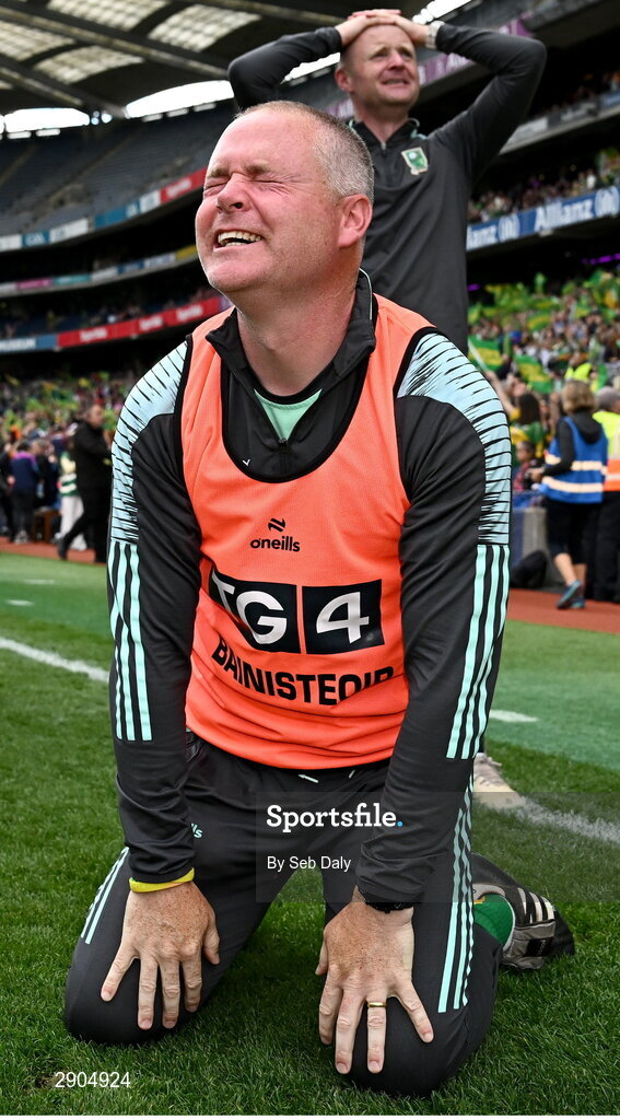 4 August 2024; Kerry manager Declan Quill celebrates at the final whistle after his side's victory in the TG4 All-Ireland Ladies Football Senior Championship final match between Galway and Kerry at Croke Park, Dublin. Photo by Seb Daly/Sportsfile
