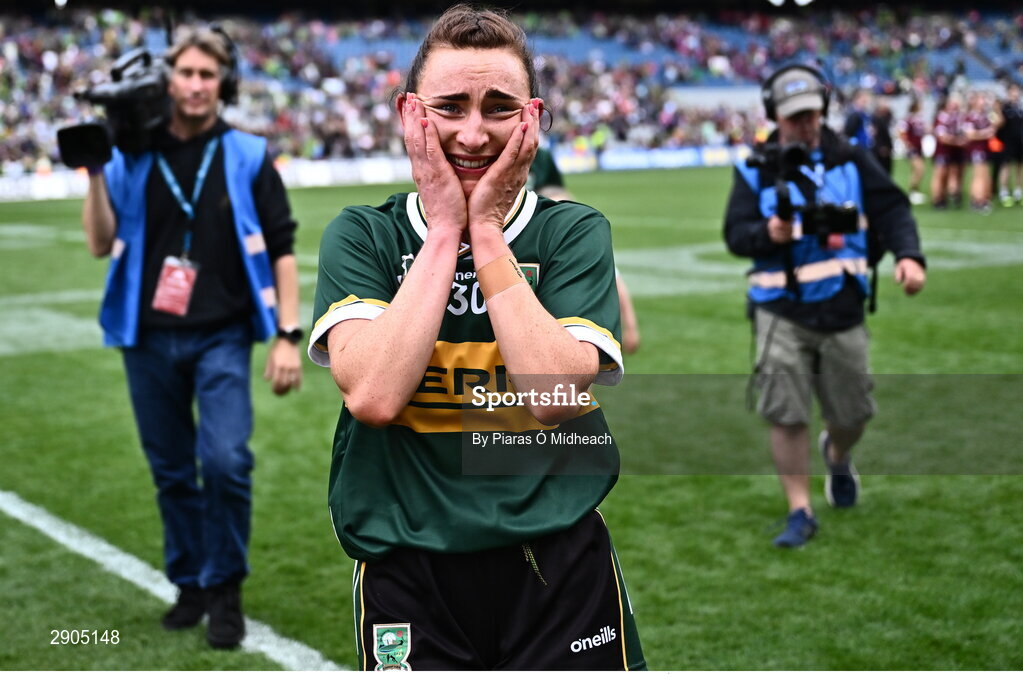 4 August 2024; Cáit Lynch of Kerry celebrates after her side's victory in the TG4 All-Ireland Ladies Football Senior Championship final match between Galway and Kerry at Croke Park in Dublin. Photo by Piaras Ó Mídheach/Sportsfile