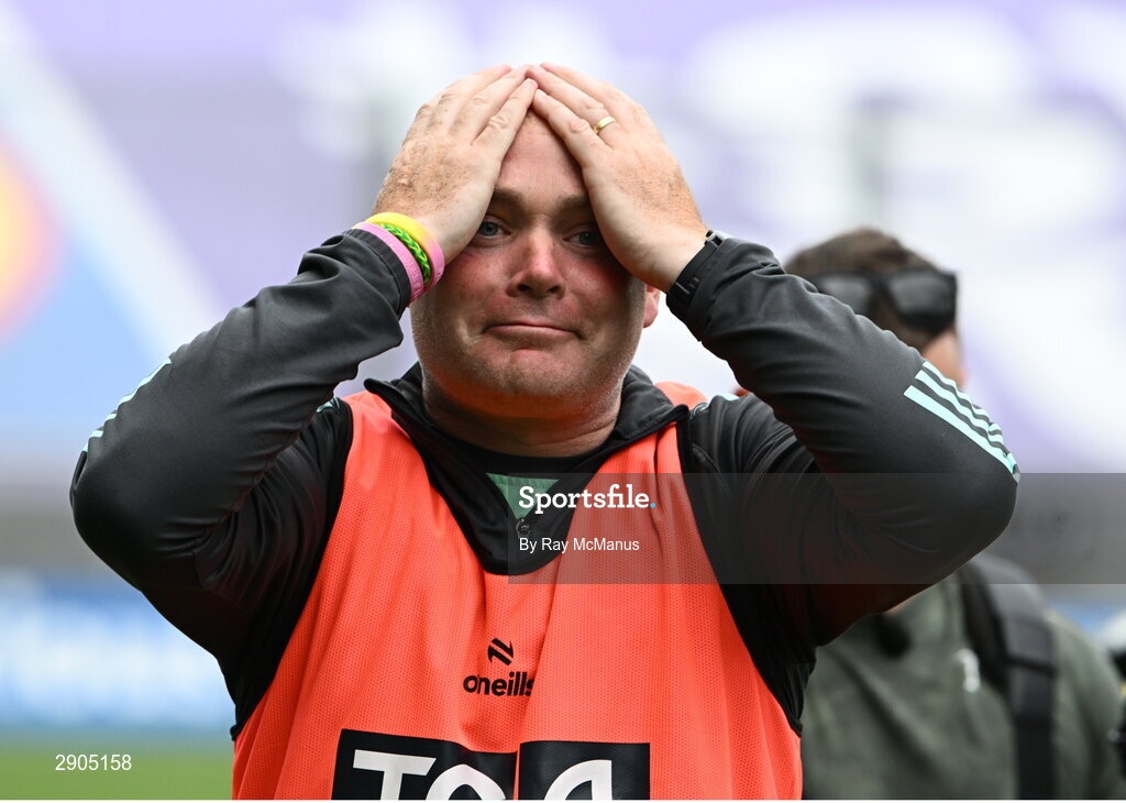 4 August 2024; Kerry manager Declan Quill reacts after the TG4 All-Ireland Ladies Football Senior Championship final match between Galway and Kerry at Croke Park, Dublin. Photo by Ray McManus/Sportsfile