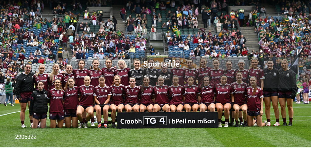 4 August 2024; The Galway panel before the TG4 All-Ireland Ladies Football Senior Championship final match between Galway and Kerry at Croke Park, Dublin. Photo by Seb Daly/Sportsfile