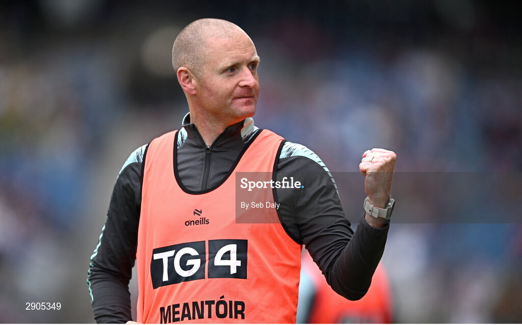4 August 2024; Kerry joint manager Darragh Long celebrates during the TG4 All-Ireland Ladies Football Senior Championship final match between Galway and Kerry at Croke Park, Dublin. Photo by Seb Daly/Sportsfile