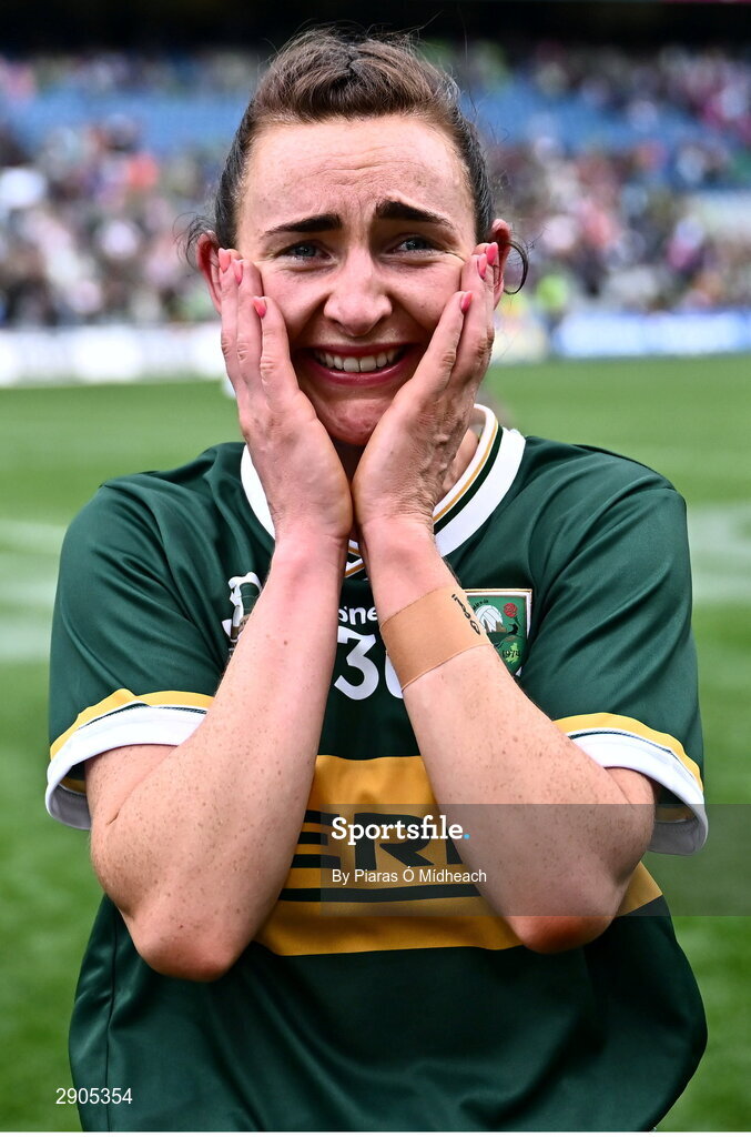 4 August 2024; Cáit Lynch of Kerry celebrates after her side's victory in the TG4 All-Ireland Ladies Football Senior Championship final match between Galway and Kerry at Croke Park in Dublin. Photo by Piaras Ó Mídheach/Sportsfile