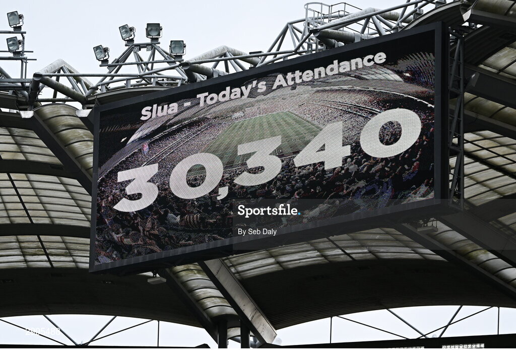 4 August 2024; The attendance is shown on the big screen during the TG4 All-Ireland Ladies Football Senior Championship final match between Galway and Kerry at Croke Park, Dublin. Photo by Seb Daly/Sportsfile