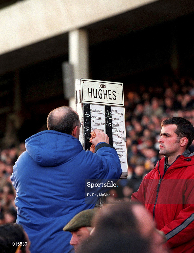 26 December 1998; A bookie is seen marking the race card during the Leopardstown Christmas Festival Day One at Leopardstown Racecourse in Dublin. Photo by Ray McManus/Sportsfile