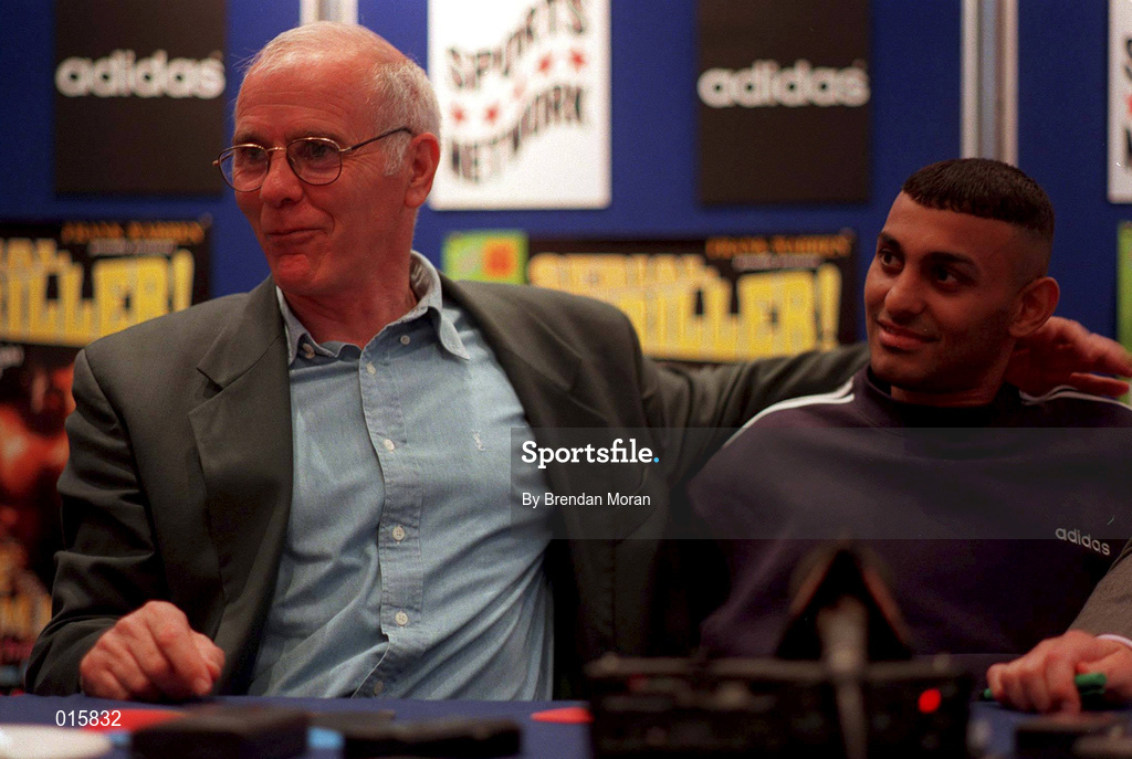 27 August 1996; Boxer Naseem Hamad, right, with trainer Brendan Ingle during a Press Conference in Dublin. Photo by Brendan Moran/Sportsfile