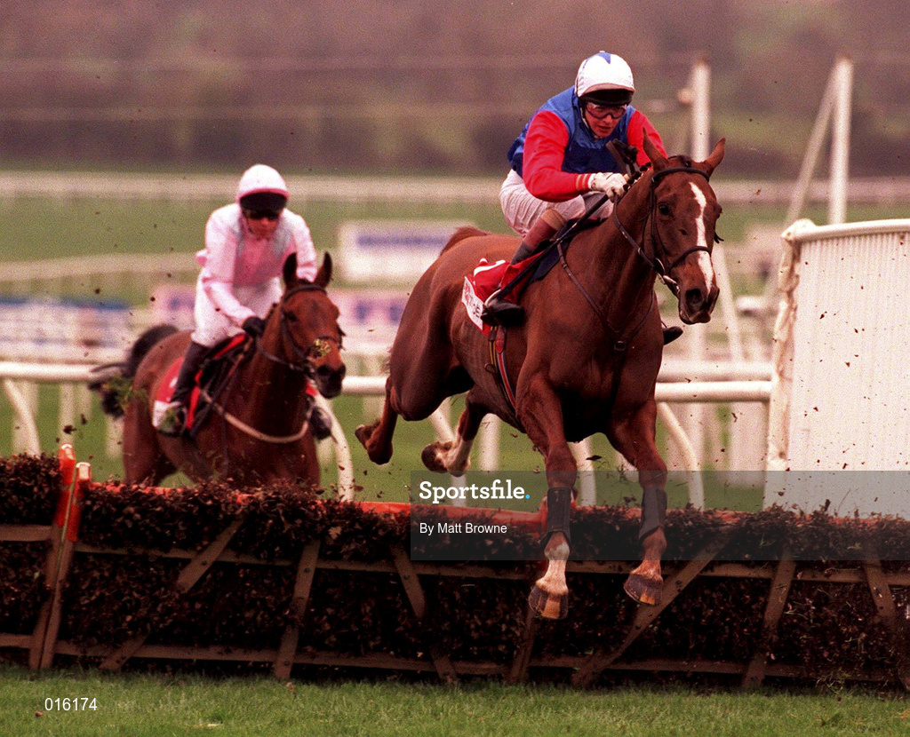 17 March 1998; His Song, with Richard Hughes up, clear the last in the Citroen Supreme Novices Hurdle race during day one of the Cheltenham Racing Festival at Prestbury Park in Cheltenham, England. Photo by Matt Browne/Sportsfile