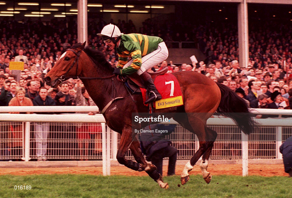 17 March 1998; Istabraq, with Charlie Swan up, on their way to winning the Smurfit Champion Hurdle during day one of the Cheltenham Racing Festival at Prestbury Park in Cheltenham, England. Photo by Damien Eagers/Sportsfile