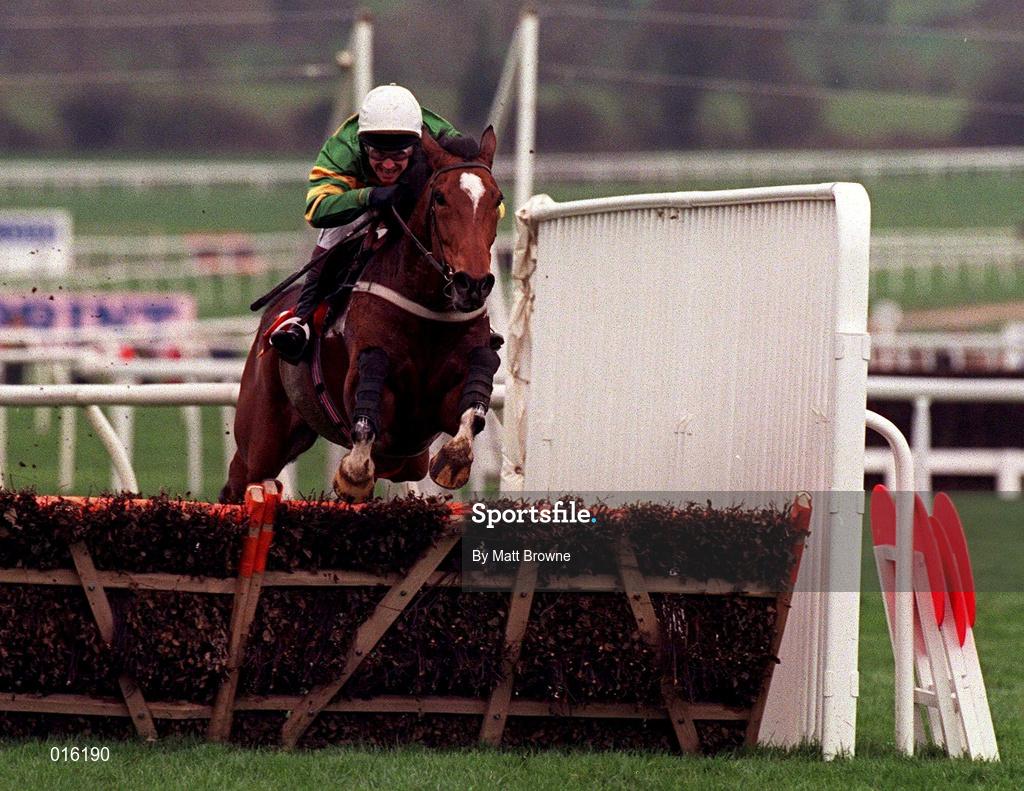 17 March 1998; Istabraq, with Charlie Swan up, clear the last on their way to winning the Smurfit Champion Hurdle during day one of the Cheltenham Racing Festival at Prestbury Park in Cheltenham, England. Photo by Matt Browne/Sportsfile