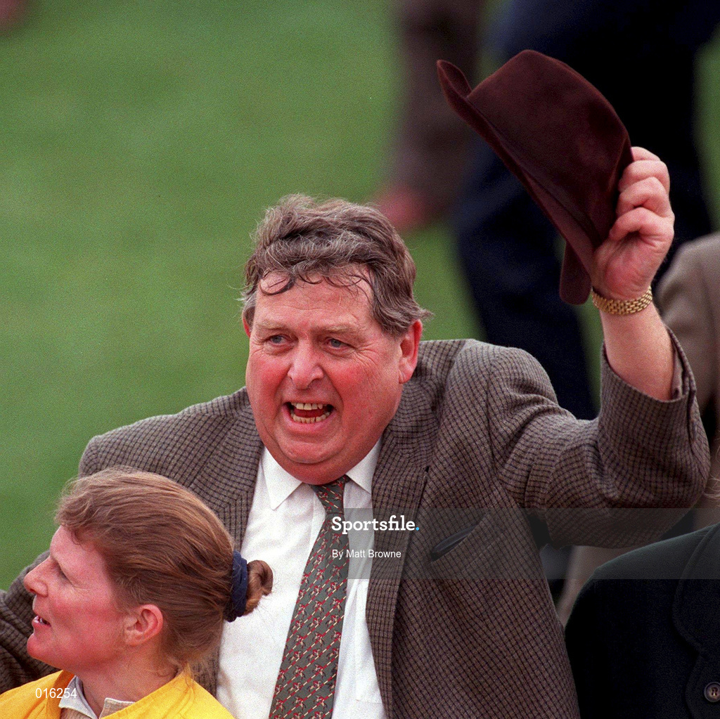 18 March 1998; Owner John Hales celebrates after his horse One Man won the Queen Mother Champion Chase during day two of the Cheltenham Racing Festival at Prestbury Park in Cheltenham, England. Photo by Matt Browne/Sportsfile