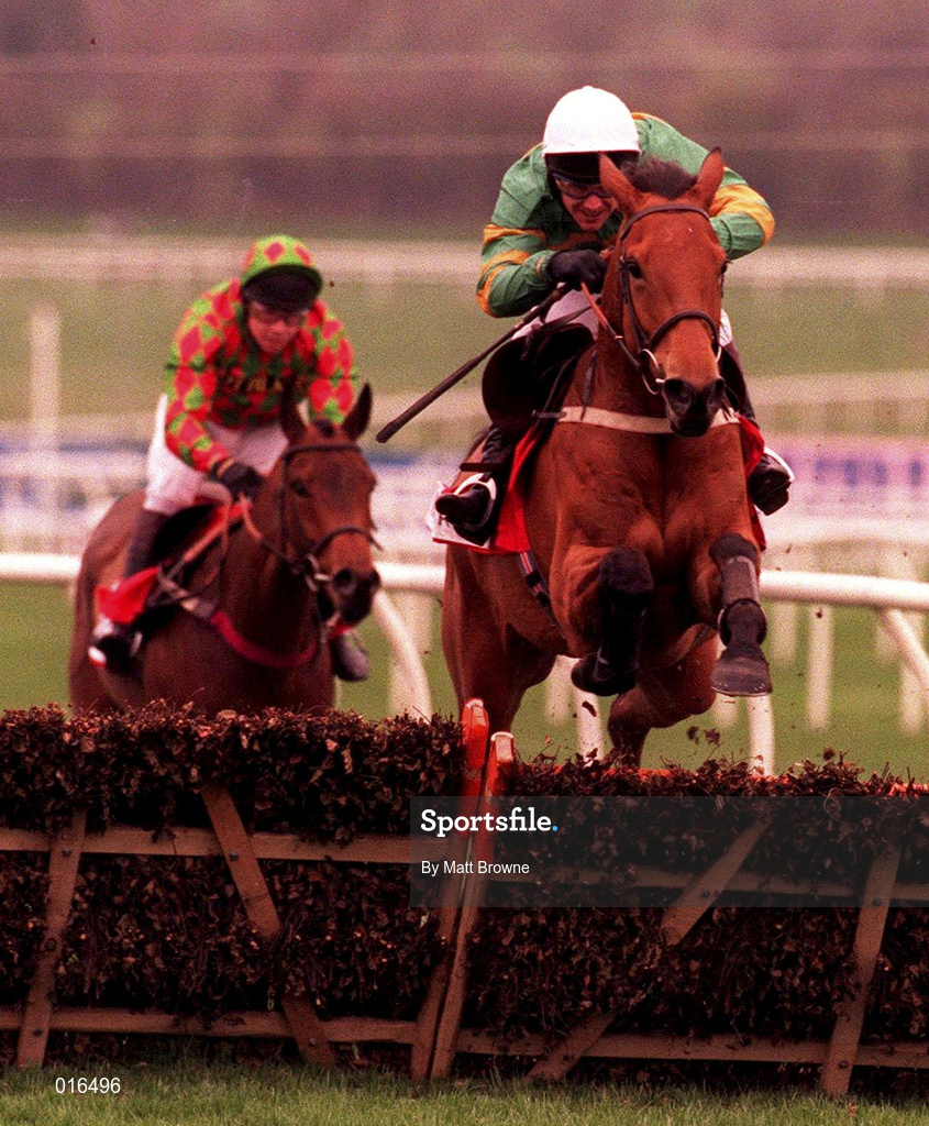 17 March 1998; Oonagh's Star, with Charlie Swan up, clears the last on their way to winning the Citroen Supreme Novices Hurdle race during day one of the Cheltenham Racing Festival at Prestbury Park in Cheltenham, England. Photo by Matt Browne/Sportsfile